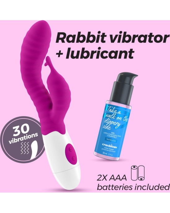 Crushious GUMMIE RABBIT VIBRATORS VILLATS AR ŪDENS BĀZES LUBRIKANTIEM