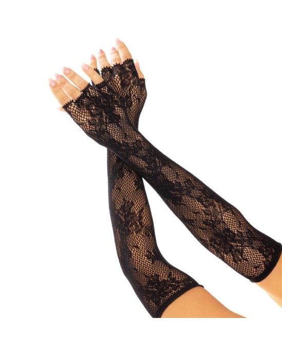 Leg Avenue Hosiery LEG AVENUE - FLORAL NETWORK FINGERLESS GLOVES BLACK