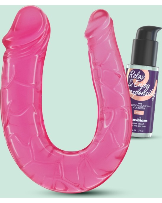 Crushious DEEP DIVER DOUBLE DILDO WITH ANAL LUBRICANT 50ML PINK