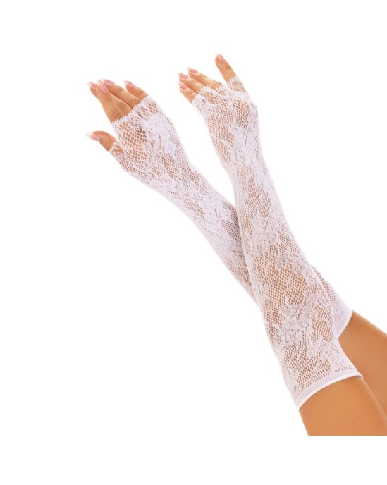 Leg Avenue Hosiery LEG AVENUE - FLORAL NETWORK FINGERLESS GLOVES WHITE