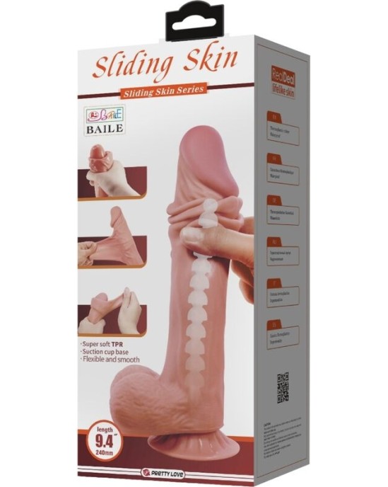 Pretty Love High Grade PRETTY LOVE - SLIDING SKIN SERIES REALISTIC DILDO WITH SLIDING SKIN SUCTION CUP BROWN 24 CM