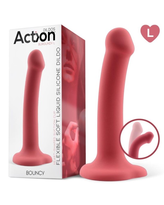 Action Bouncy Liquid Silikona Dildo Hiper Elastīgs 7,5 - 19 cm Izmērs L Burgundija