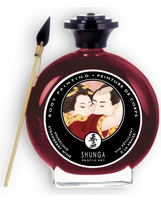 Shunga Erotic Art SHUNGA dzirkstošā zemeņu vīna ķermeņa apgleznošana 100ml