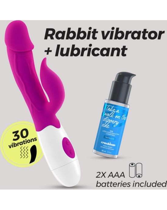 Crushious MOCHI RABBIT VIBRATORS VILLATS AR ŪDENS BĀZES LUBRIKANTIEM