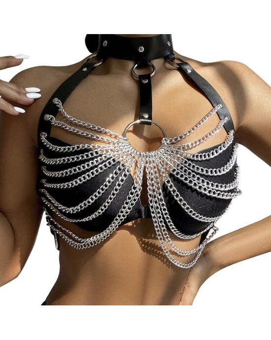 Subblime Fetish SUBBLIME - CHEST HARNESS WITH BIG RING CHAINS ONE SIZE