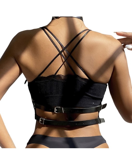 Subblime Fetish SUBBLIME - LEATHER RING CHEST HARNESS BLACK ONE SIZE