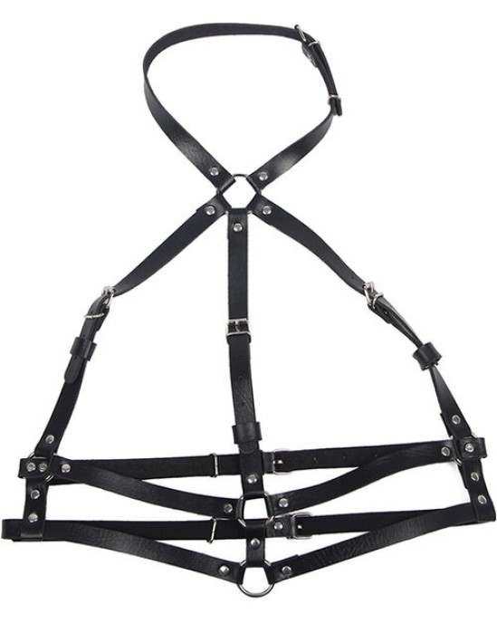 Subblime Fetish SUBBLIME - LEATHER RING CHEST HARNESS BLACK ONE SIZE