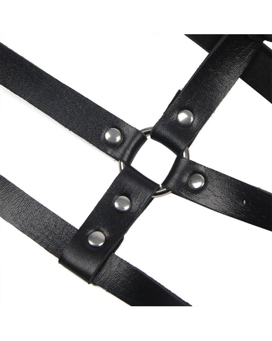 Subblime Fetish SUBBLIME - LEATHER RING CHEST HARNESS BLACK ONE SIZE