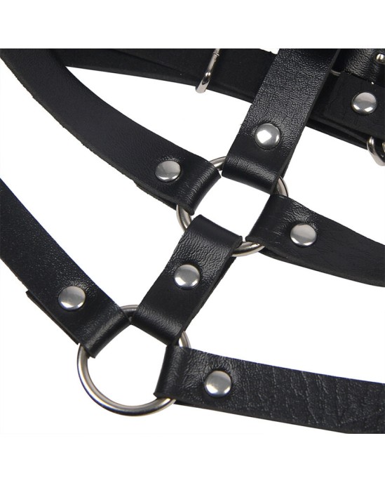 Subblime Fetish SUBBLIME - LEATHER RING CHEST HARNESS BLACK ONE SIZE