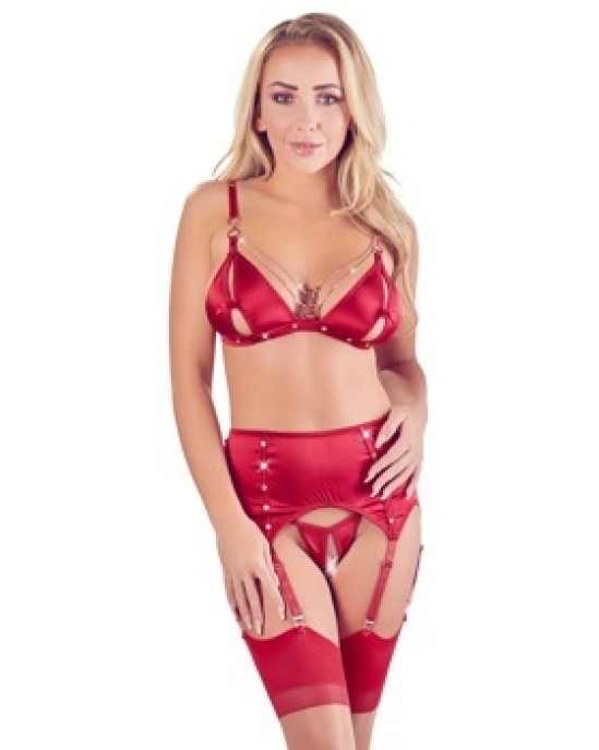 Abierta Fina Bra and Suspender Set Red S