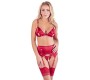 Abierta Fina Bra and Suspender Set Red S