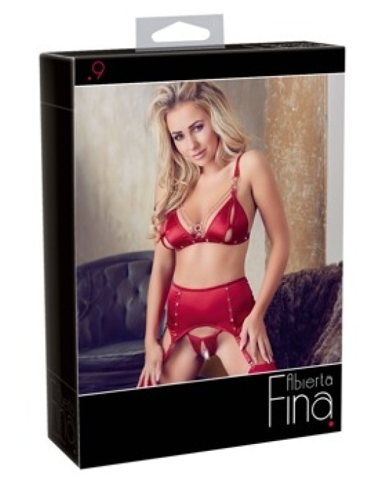 Abierta Fina Bra and Suspender Set Red S