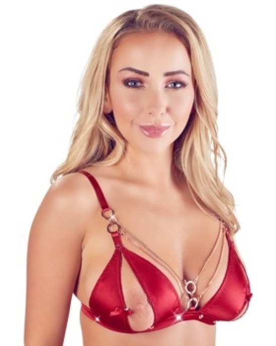 Abierta Fina Bra and Suspender Set Red S