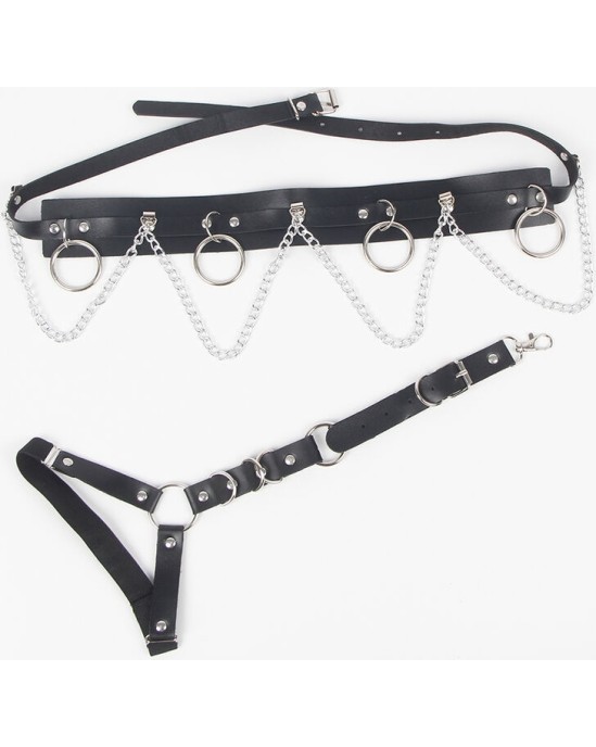 Subblime Fetish SUBBLIME - BELT AND GARTER HARNESS WITH RINGS AND CHAINDETAIL ONE SIZE