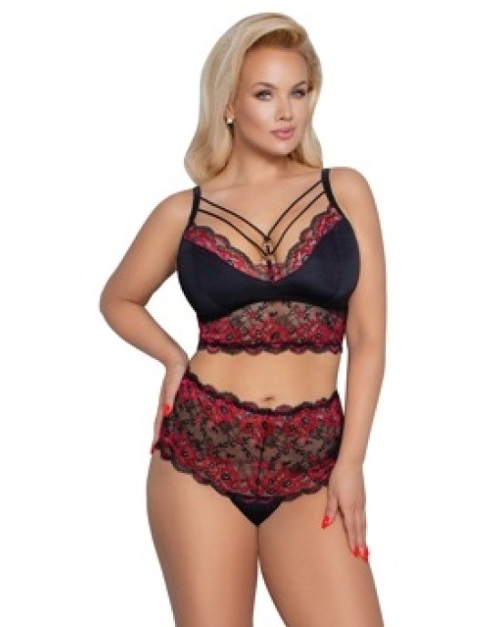 Cottelli Curves Bra and Briefs black/red XL