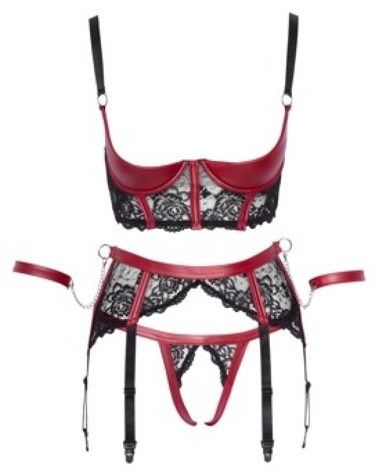 Cottelli Bondage Shelf Bra Set black/red XL