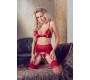 Abierta Fina Bra and Suspender Set Red XL