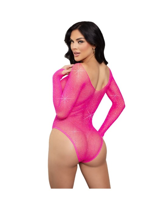 Leg Avenue Teddies LEG AVENUE - CRYSTALIZED LONG SLEEVE BODYSUIT FUCHSIA