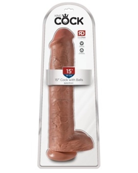 King Cock 15" Cock w Balls Tan