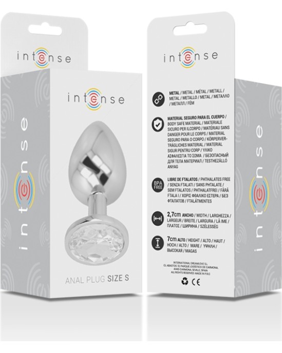 Intense Anal Toys INTENSE - ALUMINUM METAL ANAL PLUG WITH SILVER CRYSTAL SIZE S