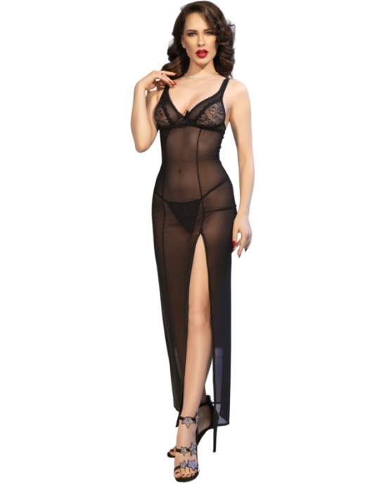 Chilirose Babydolls CHILIROSE — CR 4723 LONG BABYDOLL & THONG BLACK L