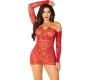 Leg Avenue Dresses LEG AVENUE - OFF-SHOULDER LONG-SLEEVED MESH MINI DRESS RED