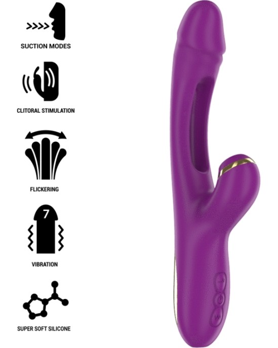 Intense ATENEO RECHARGEABLE MULTIFUNCTION VIBRATOR 7 VIBRATIONS WITH SWINGING MOTION AND SUCKING PURPLE