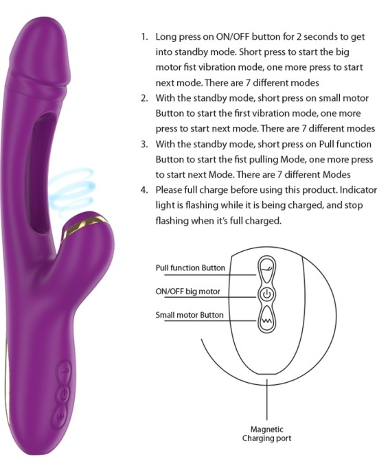 Intense ATENEO RECHARGEABLE MULTIFUNCTION VIBRATOR 7 VIBRATIONS WITH SWINGING MOTION AND SUCKING PURPLE