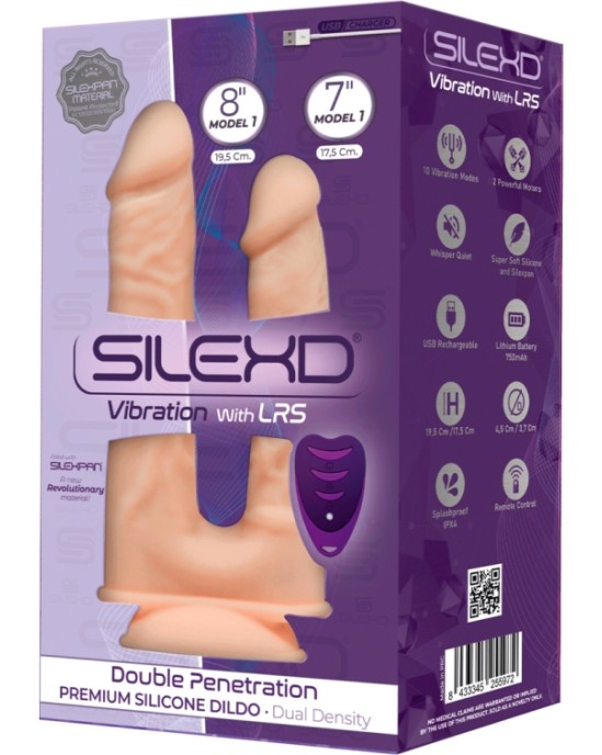 Silexd DUBULTĀS IESPĒJAS SILIKONA DILDO 7+ 8" W/USB VIBRĀCIJA + LRS VADĪBA"