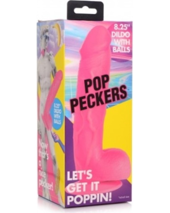 Xr - Pop Peckers REĀLISTS DILDO AR sēkliniekiem 21 CM ROZĀ