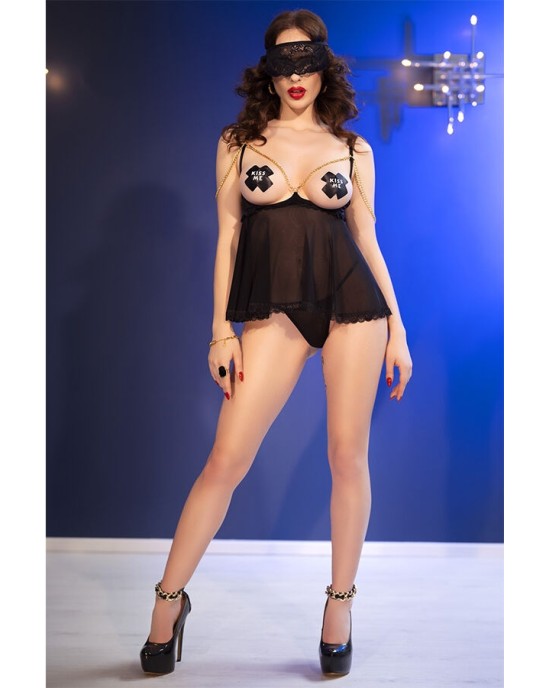 Chilirose Babydolls CHILIROSE - CR 4715 BABYDOLL KOMPLEKTS ČETRI DALĪBIE, BLACK M