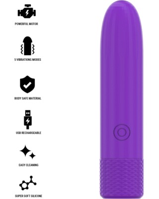 Intense Fun INTENSE — SYMONE USB UZLĀDĒJAMS VIBRĒJOŠS BULLET 8 VIBRATIONS PURPLE 10 x 2,2 CM