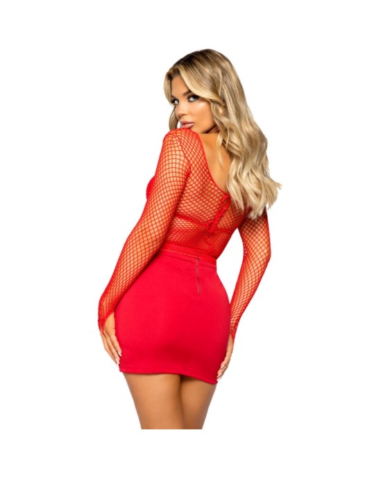 Leg Avenue Chemises LEG AVENUE - FISHNET LONG SLEEVE T-SHIRT RED