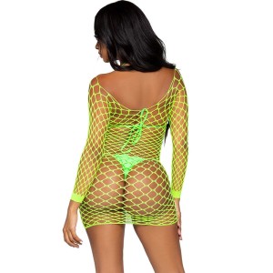 Leg Avenue Dresses LEG AVENUE - LONG SLEEVE NET DRESS GREEN ONE SIZE