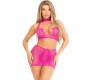 Leg Avenue Sets LEG AVENUE - FUCHSIA OPEN LACE TOP & SKIRT