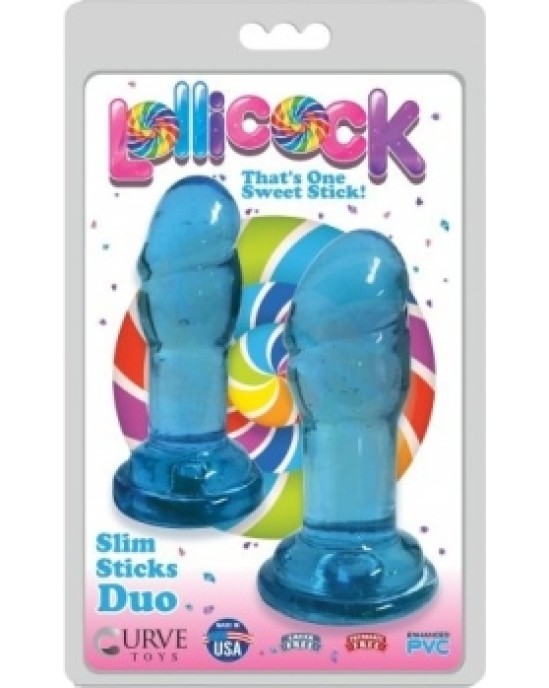 Xr - Lollicock KOMPLEKTĀCIJA X 2 SLIM STICK DILDOS AR ZILU SŪCEKUSI