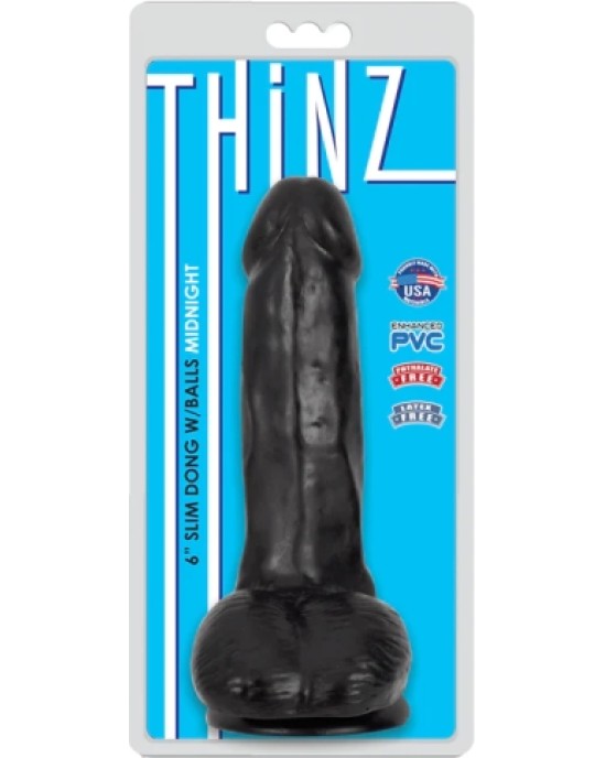 Xr - Thinz PLĀNS DILDO AR PLĀNĪTĀM sēkliniekiem, MELNS 15'25 CM