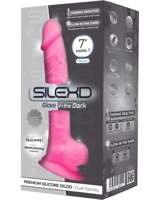 Silexd SILIKONA DILDO MODELIS 1 7 PHOSFORESCENTI ROZĀ