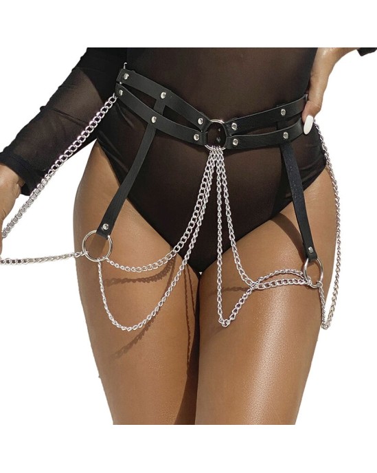 Subblime Fetish SUBBLIME - LEATHER RING CHAINBELT BLACK ONE SIZE