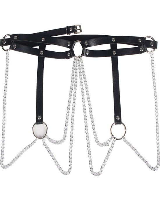 Subblime Fetish SUBBLIME - LEATHER RING CHAINBELT BLACK ONE SIZE