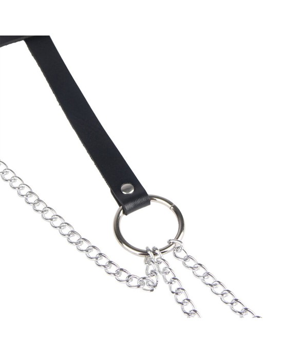 Subblime Fetish SUBBLIME - LEATHER RING CHAINBELT BLACK ONE SIZE