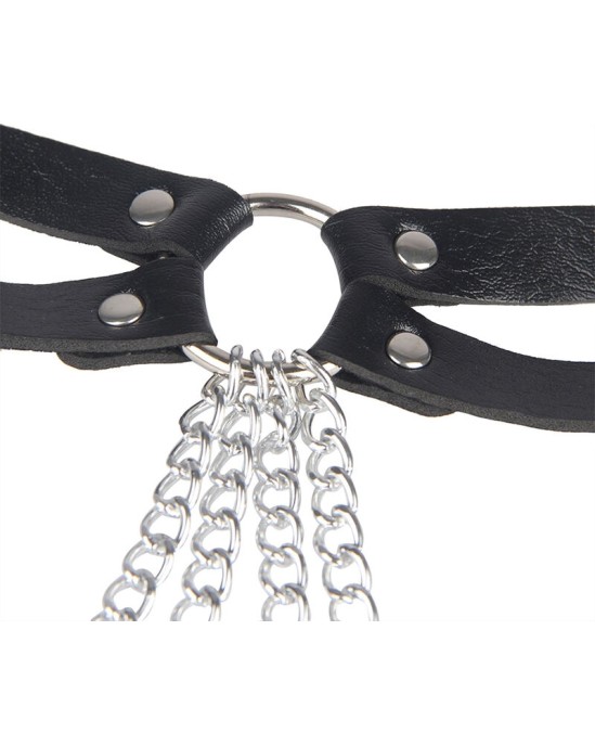 Subblime Fetish SUBBLIME - LEATHER RING CHAINBELT BLACK ONE SIZE