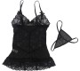 Subblime Babydolls SUBBLIME - BABYDOLL WITH ADJUSTABLE STRAPS AND TRANSPARENT LACE FLORAL PRINT BLACK S/M