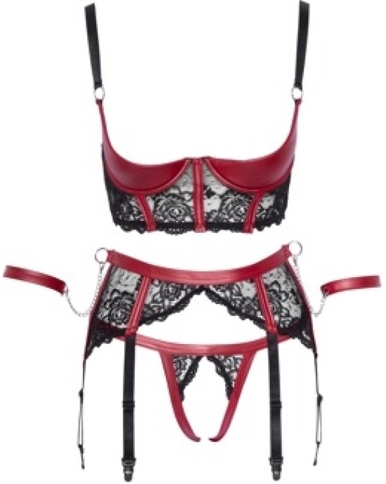 Cottelli Bondage Shelf Bra Set black/red L