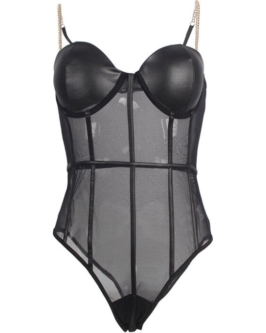 Subblime Teddies SUBBLIME - BLACK CHAIN SUSPENDERS Bodysuit S/M