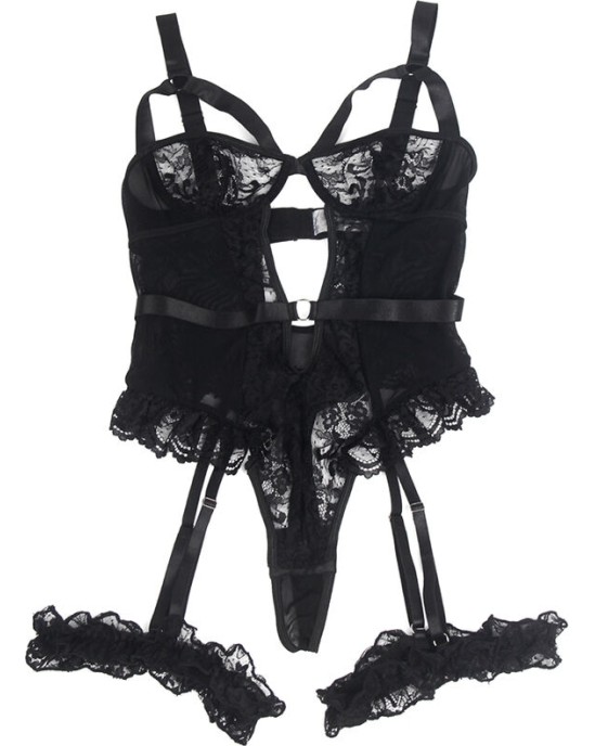 Subblime Teddies SUBBLIME - TEDDY AR prievīšu AR MEŽĢĪŅU DETAĻU UN STRĀKSNĒM MELNĀM S/M