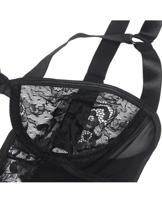 Subblime Teddies SUBBLIME - TEDDY AR prievīšu AR MEŽĢĪŅU DETAĻU UN STRĀKSNĒM MELNĀM S/M