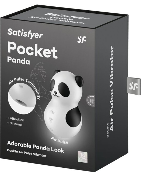 Satisfyer Air Pulse APMIERINĀTĀJS — POCKET PANDA STIMULATORS UN VIBRATORS MELNBALTS