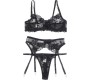 Subblime Sets SUBBLIME - SET OF 3 PIECES BRA + THONG + GARTER FLORAL PRINT BLACK S/M