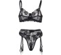 Subblime Sets SUBBLIME - SET OF 3 PIECES BRA + THONG + GARTER FLORAL PRINT BLACK S/M